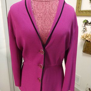 New Kasper Magenta With Black Trim 3 Button Deep Cut Blazer Woman's Size L